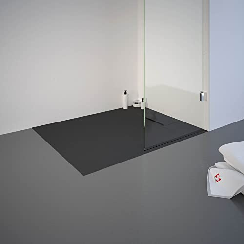 Schulte Duschwanne DWM-Tec mit Steinstruktur Anthrazit 80x100 cm, Mineralwerkstoff, Oberfläche aus Steinstruktur, barrierefrei, extraflach, geringes Eigengewicht