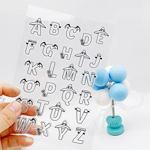Fledermäuse 26 Alphabet Transparente Stempel Halloween 26 Alphabet Buchstaben Muster Transparente Siegelstempel für Urlaubskartenherstellung Dekoration und DIY Scrapbooking Album DIY Handwerk