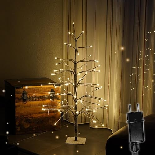 HiLight LED Weihnachtsbaum 80 cm braun - mit 88 warmweißen LEDs und Schneedeko - Christbaum/Tannenbaum für Außenbereich geeignet - Zweige und Äste biegsam - inkl. Metallständer