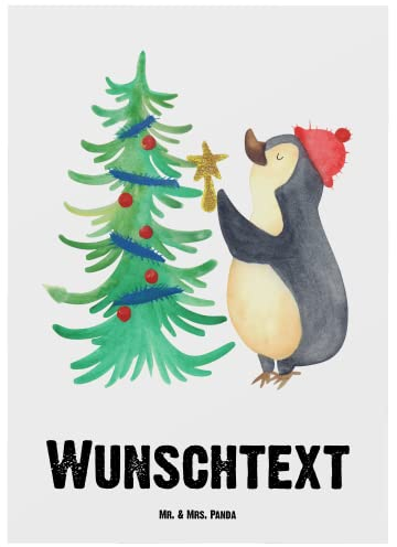 Mr. & Mrs. Panda Personalisierte Postkarte Pinguin Weihnachtsbaum - Personalisierte Geschenke, Weihnachten, Karte mit Wunschtext, Winter,
