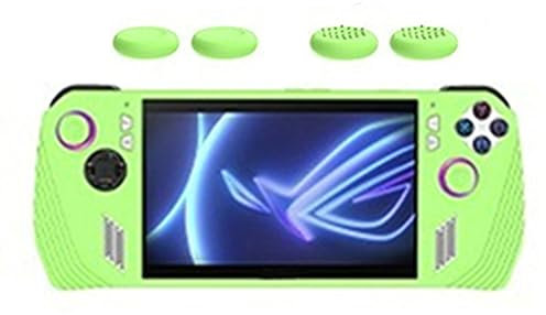 HUAYUWA Custodia protettiva in silicone morbido (verde) adatta per ASUS Rog Ally 7 pollici Gaming Handheld 2023 All Around Cover Case con Joystick Caps Analogico Antigraffio Comfort Thumb Grip Set