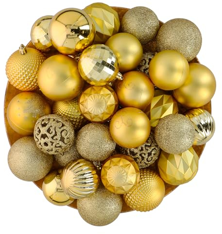 Giftsome 60 Weihnachtskugeln Set - Christbaumkugeln Gold - Weihnachtsbaum Deko - Christbaumschmuck - weihnachtsbaumkugeln - Für den Innen- und Außeneinsatz - Kunststoff