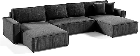 Mars Meble Ecksofa Parys U Eckcouch mit Schlaffunktion und Bettkasten U-Form Polsterecke aus Cord-Bezug 390 cm Ecke u-förmig, Farbe: Dunkelgrau, Poso 34