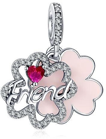 LaMenars Friend Four-Leaf Clover Charms für 925 Sterling Silber für Frauen Armbänder & Halsketten Dangle Anhänger für Weihnachten Muttertag Valentinstag Geschenke für Mädchen