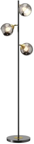 HOMCOM Lampadaire sur pied salon en métal avec 3 abat-jours globe métal chromé 40W Ø 36 x 162H cm noir et gris