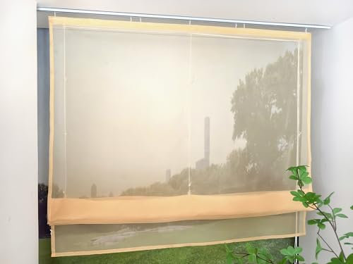 Devola Raffrollo Transparent mit Klettband Raffgardinen Modern Wohnzimmer Gardinen Einfarbig Bändchenrollo Landhaus Voile Vorhang Kurz HxB 140x140cm Gelb 1 Stück