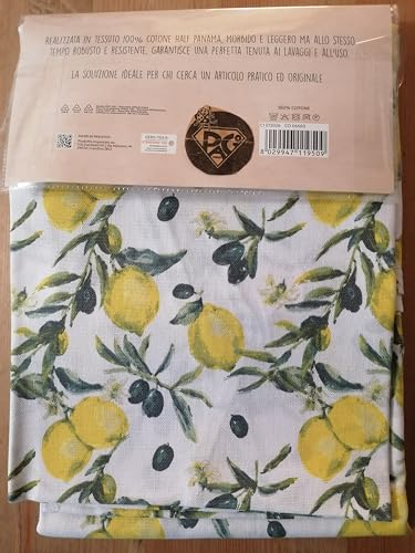 Pago Poco Rechteckige Tischdecke mit Zitronenmuster und Zweigen von ULIV...100% Baumwolle..Maße: 140x180-140x240...Bester Preis!!!!! Made in Italy..(140X240)
