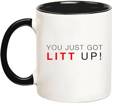 YOLANDEEUROKOK Kaffeebecher mit Aufschrift You Just Got Litt Up, Louis Litt, Harvey Specter, ikonische TV-Zitate, 325 ml, Schwarz