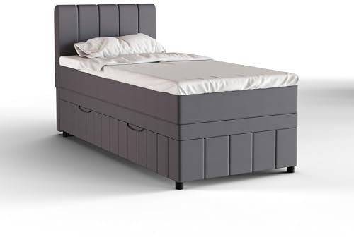 Avalon Boxspringbett 90 x 200 cm Doppelbett mit hochwertiger Bonell-Matratze und Topper, Polsterbett mit Bettkasten, Schlafzimmer, Bequem, Modern, Stilvoll