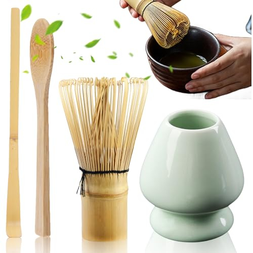 Matcha Tee Set, Matcha Besen Set mit Matcha-Schneebesen, Besenhalter, 2 Teelöffel, Japanisches Zubehör für die Matcha-Zeremonie, Perfekte Set für die Zubereitung