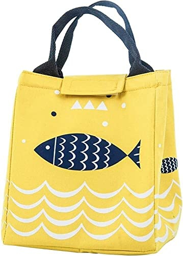 Gerrit Boîte à déjeuner isotherme à imprimé poisson mignon, fourre-tout isotherme à fermeture éclair, pochette à déjeuner Bento jaune créative et utile (jaune argent)