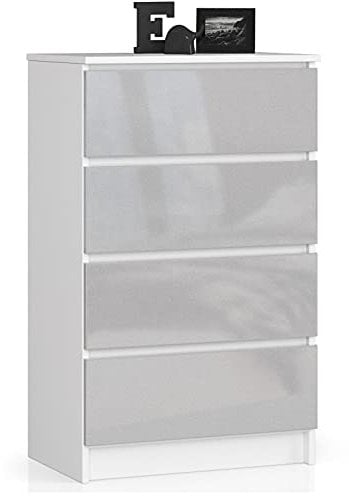 Home Collective Kommode in Metall Hochglanz mit 4 geräumigen Schubladen, 60 cm breit, 99 cm hoch Kommode Schlafzimmer Flur Wohnzimmer Organizer mit Schubladen Holz Highboard Sideboard Schrank