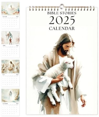 Christlicher Bibelwandkalender - Bibelkalender 2025-2025 Christian | 12 Monate Wandkalender | 2025 Christliche Bibelgeschichten Wandkalender, 12-Monatskalender Wand Natur Aquarelle Landschaft Malen