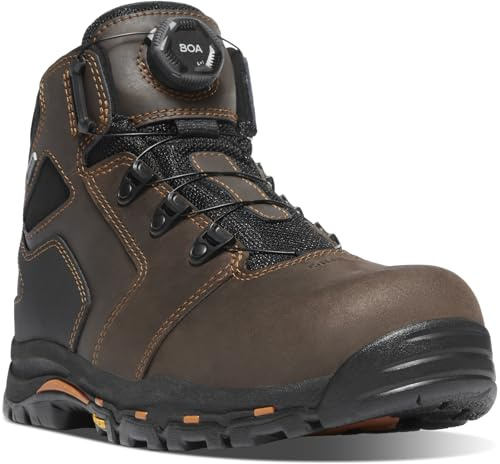 Danner Vicious 4.5” Composite Toe Work Boots for Men - Full-Grain Leather with Breathable Gore-Tex Lining, Speed Lace System & Non Slip Heel Outsole, Brown/Orange - BOA - 8 D