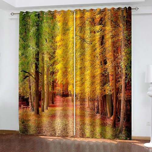 Bishilin Gardinen mit Ösen Blickdicht 2er Set 107x214CM, Vorhänge Natur Ahorn Wald Verdunklungsvorhänge Jugendzimmer Kinderzimmer