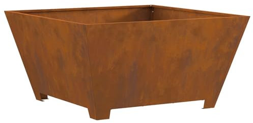 vidaXL Feuerplatz Braun 80 x 80 x 40 cm Witterungsbeständiger Stahl, Transportierbarer Feuerstelle, quadratische Heizlösung für draußen, modernes Design, rostfrei, perfekt für Gartenpartys