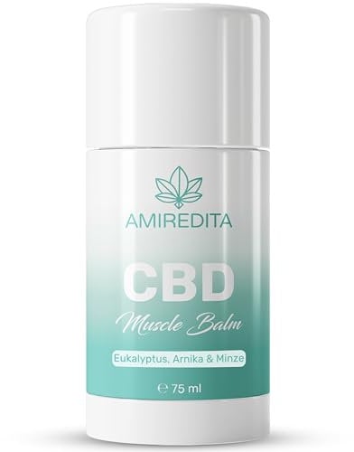 Amiredita CBD Muskel Balsam - Extra Stark 1000mg Cannabis Salbe - Wärmende, entspannende Hanf Creme mit Eukalyptus, Minze, Arnika, Ingwer - Für Muskel und Gelenke - Alternative zu Gel - 75 ml