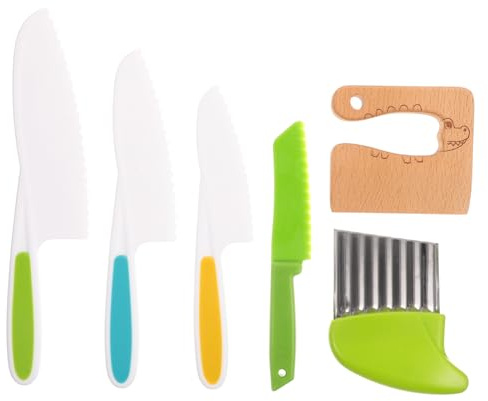 UKCOCO Set de Couteaux Bois pour Garçon Fille Jouets de Cuisine Sécurisés Découpeurs Colorés Montessori pour Fruits et Légumes Kit Ludique pour Garçons et Filles
