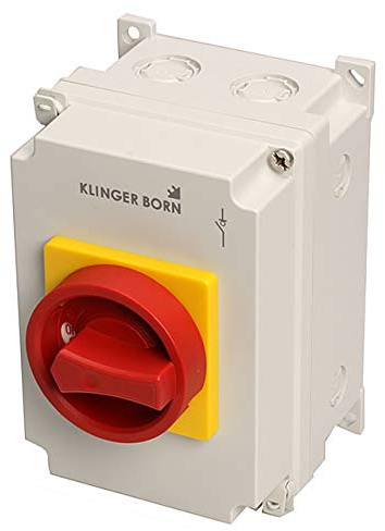 KlingerBorn 4-poliger Hauptschalter & Not-Aus-Schalter | 7,5kW 16A| Gelb/Rote Handhabe| Sicherheitsstandard & IP54/IP67 Schutz| Deutsche Qualitätssicherung