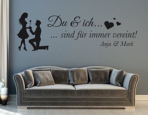 tjapalo®s-pkm311 Wandtattoo Wohnzimmer modern Wandtattoo schlafzimmer spruch du und ich für Paare mit Namen (B58 x H18 cm)