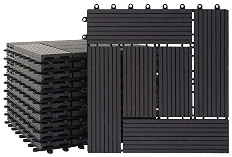 Mendler WPC Bodenfliese Rhone, Holzoptik Balkon/Terrasse, 11x je 30x30cm = 1qm versetzt - Basis anthrazit