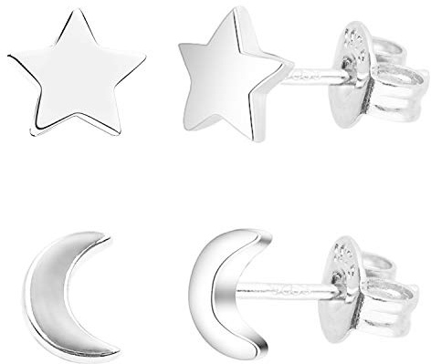 LÖB Damen Ohrstecker Ohrringe 2er Set 925 Sterling Silber Stecker mit Sternchen Mond Halbmond Sterne Minimalistisch Klein 156070334