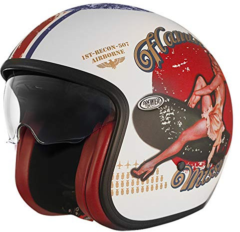 Premier CASQUE VINTAGE PIN UP 8 BM,BLANC/ROUGE/BLEU,XS
