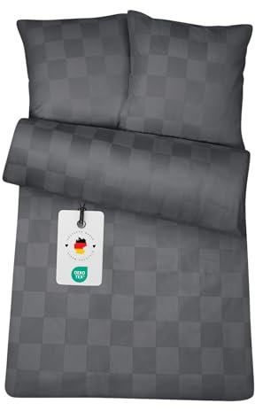 Carpe Sonno® Damast Bettwäsche 135x200 Baumwolle | Karierte Bettwäsche Grau | Bettwäsche Baumwolle 135x200 | Bettwaren & Bettwäsche-Sets | Bettbezug 135 x 200 Baumwoll Bettwäsche
