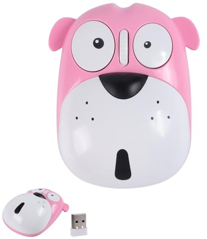 3C Light Mouse senza fili a forma di cane da 2,4 GHz, mini mouse ottico ricaricabile, 3 pulsanti, per computer portatile e desktop (rosa)