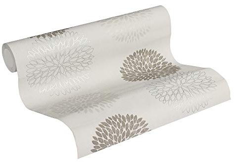 A.S. Création 37264-3 Vliestapete mit Glitter Blooming Tapete, Metallic, Grau, Beige