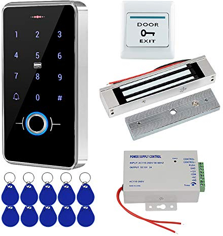 FST Kit de Système de Contrôle d'accès de Porte IP68 Clavier RFID d'empreinte Digitale étanche + Serrure Magnétique électrique 180KG + 10 pièces Porte-clés pour la Maison Extérieure