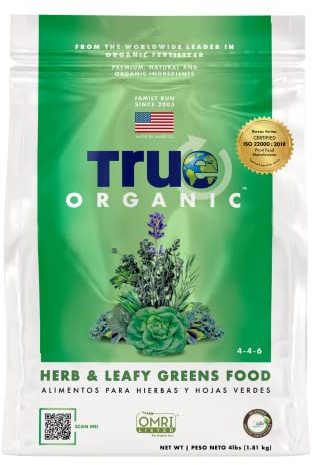 True Organic Herb & Leafy Greens Food – Organic Fertilizer for Abundant Herbs and Greens – 4lb Bag Covers 70 Sq. Ft.