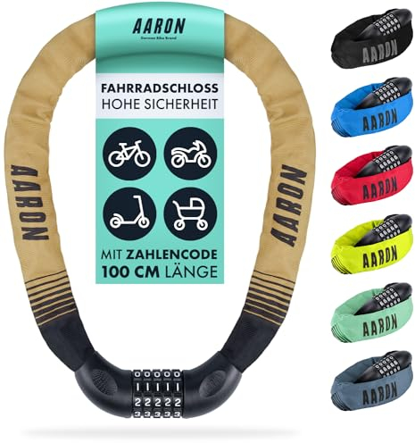 AARON Lock One Fahrradschloss mit 5-stelligem Zahlencode, Kettenschloss aus Stahl und hoher Sicherheitsstufe | Schloss für für E-Bike, Mountainbike, Trekkingrad, Tourenrad, Rennrad in sand