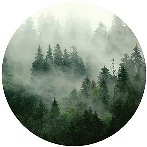 WallArena Vlies Fototapete Rund Wald Nebel Bäume Wohnzimmer Schlafzimmer Wandtapete Tapete inklusiv Kleister UV-Beständig (13026, Ø 146 cm)