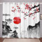 Loussiesd Japanische Ukiyoe Fenstervorhang 175x140cm Kirschblüten Rote Sonne Blickdichte Vorhänge für Kinder Jungen Mädchen Tinte JapaniSchön Stil Vorhänge Exotischer Stil Dekor
