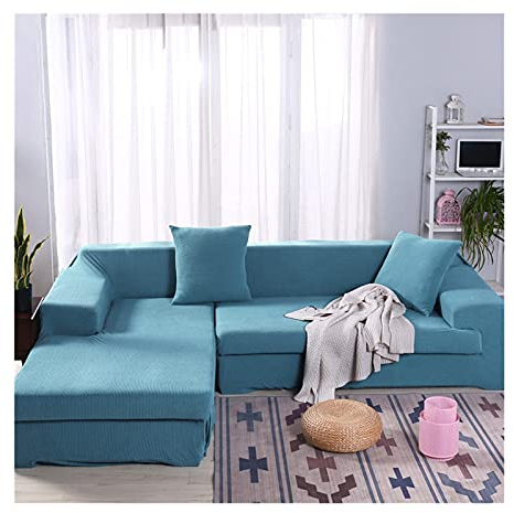 Daesar Sofa Überwurf XL 235-310, Sofabezug Ecksofa Wasserdicht Modern Eisblau Eck Couch Überzug 3 Sitzer Polyester