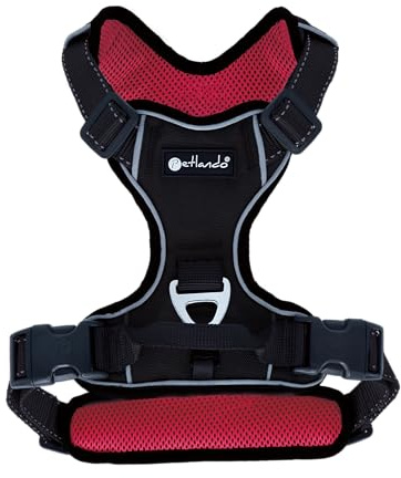 Petlando Hundegeschirr Outdoor – stark reflektierend, gepolstert, atmungsaktiv, robust, stufenlos verstellbar, Zwei D-Ringe – Rot, XS (Halsumfang 30-44cm, Brustumfang 38-46cm)