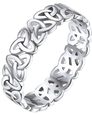 Silvora Irischer Triquetra Ring für Damen Herren 925 Silber Keltischer Knoten Fingerring 5mm breit Unendlichkeits-Knoten Freundschaftsring Hochzeitsring Paarring Ringgröße 54（17.3）