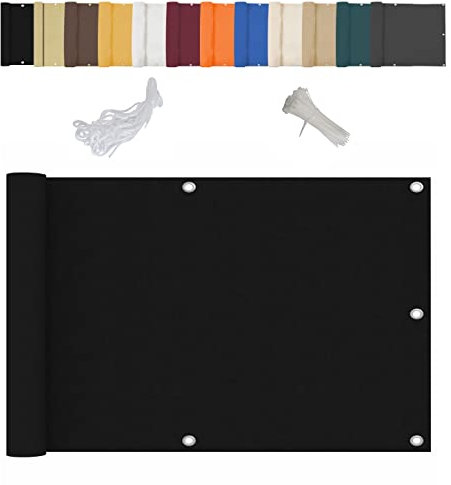 Balkon Sichtschutz 130x350cm, UV-Beweis Zaun Windschutzscheibe, 96% Sonnenschutz Anti-UV, mit Seil und Kabelbindern, zur Abschirmung von Mauern Zäunen - Schwarz