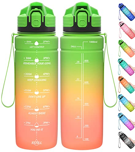 Coolfel Gourde Enfant, 500ml/700ml/1l/1,5l/2l, Sport Gourde, Bouteille d'eau Reutilisable Étanches sans BPA Plastique avec Marqueur de Temps pour Running, Randonnée, Camping