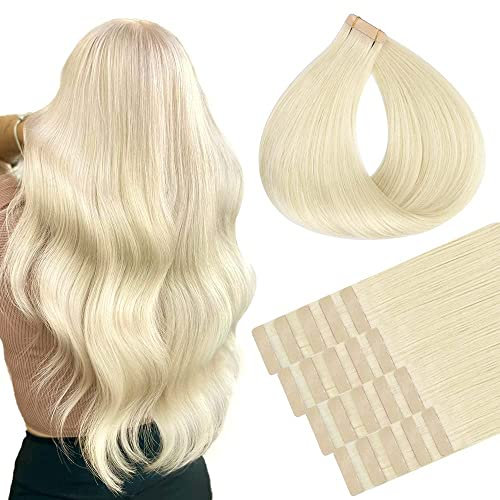 hotbanana Tape in Extensions Echthaar, 35cm Tape Extensions Echthaar 14 Zoll 20 Stück 50g Platinblond Echthaar Extensions Tape Gerade Remy Echthaar Tape Extensions