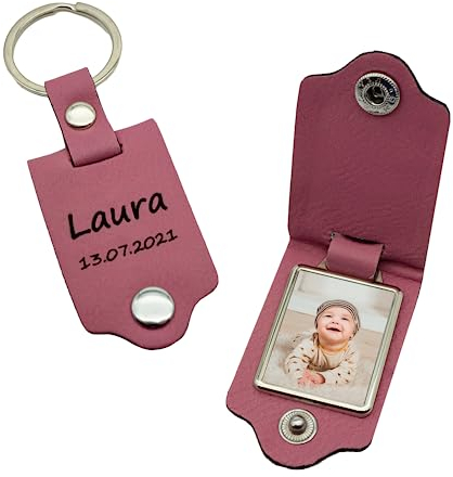 Foto PU Leder Schlüsselanhänger klappbar personalisiert individuell mit Wunschfoto Geschenkidee Rosa