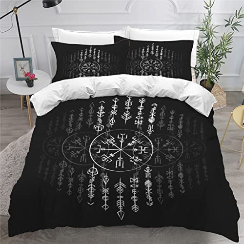 DECIMI Bettbezüg 135x200 Nordische Mythologie 3D Motiv Bettwäsche-Sets kuschelig Leicht Mikrofaser 3 Teilig Schwarz Bettwäsche versteckter Reißverschluss mit 2 Kissenbezug 80x80cm für Jungen Mädchen