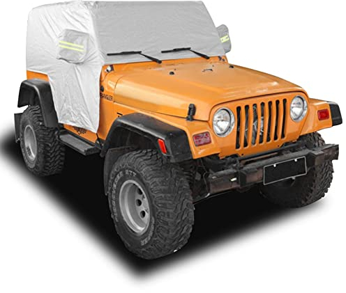 Blueshyhall Auto Abdeckplane Autoabdeckung für J-eep Wrangler JK & JL 2 Tür, Halbe Autoabdeckung Auto Abdeckplane Wasserdicht Autoabdeckung Stoff Indoor Outdoor (447 * 191 * 152 cm)