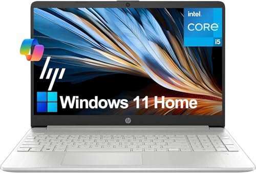 HP 15 Laptop (15.6 FHD Anti-Glare, Intel Core i5 Processor, 16GB RAM, 512GB SSD) for Business, Student, Home, 10-Hr Long Battery Life, Type-C, HDMI, Numpad, Webcam, Wi-Fi, Windows 11 Home, Silver