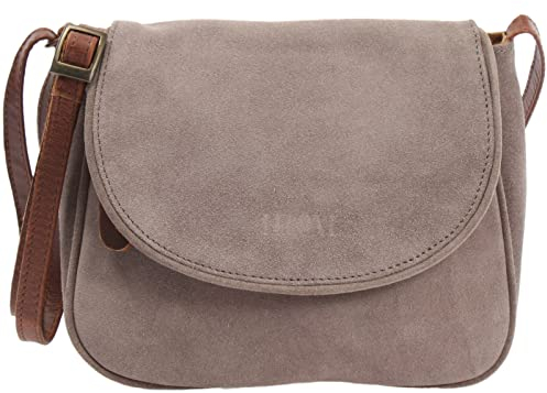 LECONI kleine Umhängetasche für Damen Schultertasche Veloursleder Echtleder Natur Damentasche Ledertasche Freizeittasche für Frauen Wildleder Handtasche 22x18x6cm grau LE3047-VL