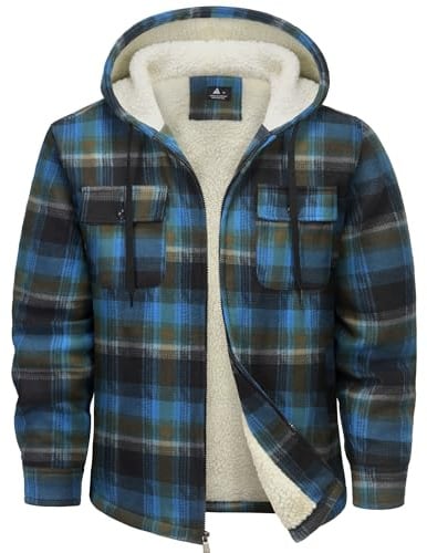 SwissWell Hemdjacke Herren Verdicken Karierts mit Reißverschluss Flanelljacke Plüschfutter Freizeit Gefüttert Kapuzenpullover Männer Winter Hemd Fleece Hoodie Winterjacke mit Taschen