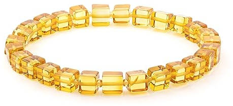 Amber by Mazukna - Armband für Damen und Herren, 17 cm langes Stretch-Perlenarmband aus Edelsteinen mit Bernstein-Nugget-Perlen