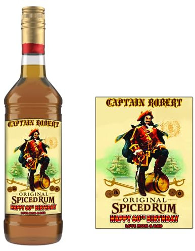 Personalised Customised Birthday Anniversary Sticker Bottle Label for Captain Morgan Spiced Rum