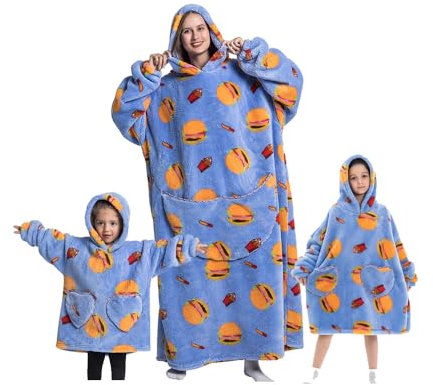 Surwin Übergroße Hoodie Decke für Herren Damen Kinder, Oversized Extra Lang Tragbare Decke Weiche Warme Hamburger Sherpa Sweatshirt Hoodie Decke mit Ärmeln und Tasche Kapuzenpullover